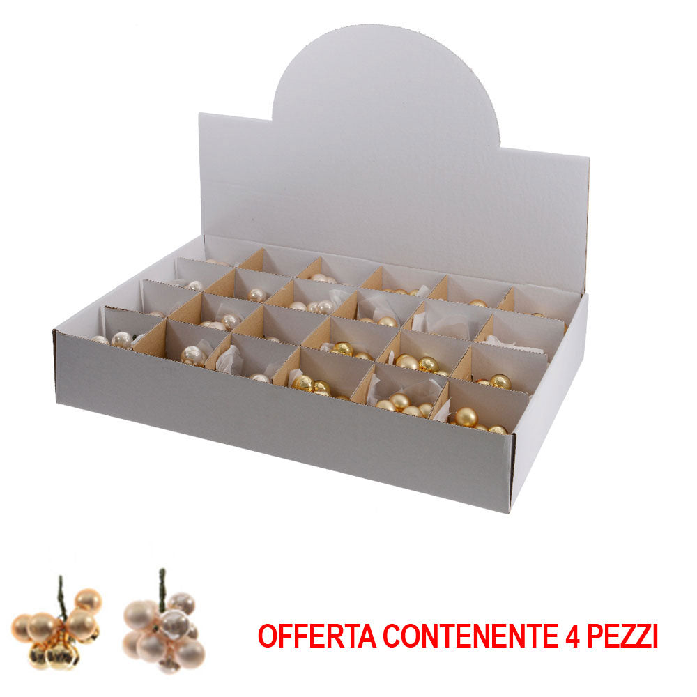 OFFERTA 4 GRAPPOLI 2CM ORO PERLA DECORAZIONE NATALIZIA