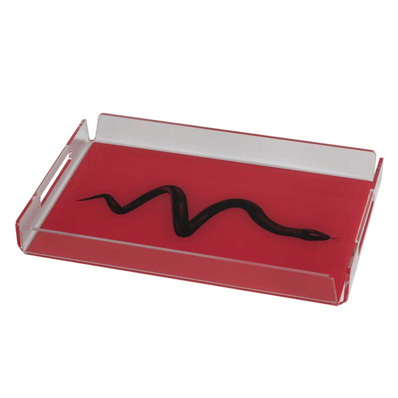 VASSOIO RETTANGOLARE GRANDE DA TAVOLO LIKE WATER ROSSO CON RITRATTO SNAKE 45X31X5CM