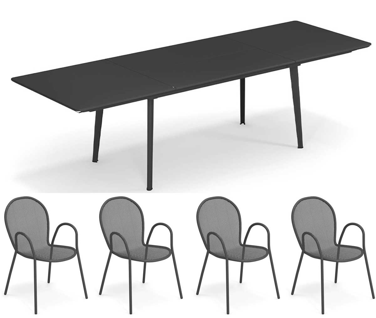 OFFERTA TAVOLO PLUS4 ALLUNGABILE 160+110X90CM  + 4 POLTRONE DARWIN FERRO ANTICO