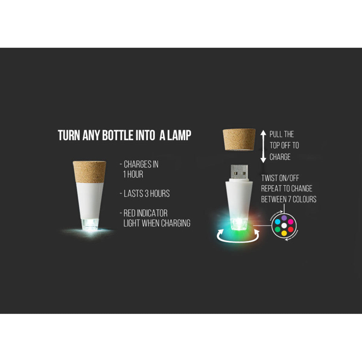 TAPPO PER BOTTIGLIA SUGHERO CON USB LED MULTICOLOR