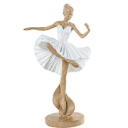 Statuetta Ballerina in Resina 25cm Bianco Sabbia e Oro Peraga Home