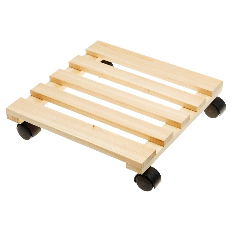 SOTTOVASO QUADRATO CON RUOTE IN LEGNO 35X35CM