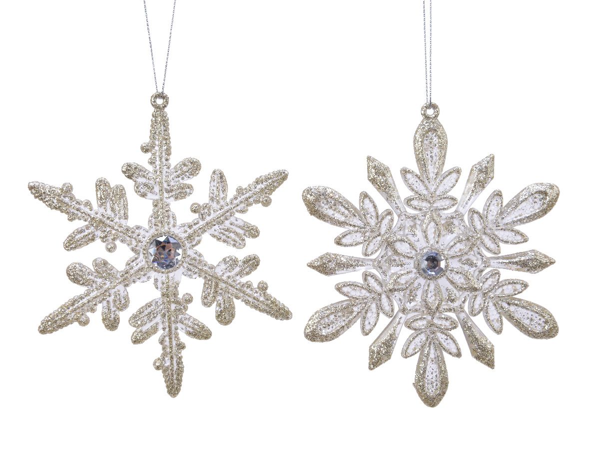 OFFERTA 4 FIOCCHI DI NEVE APPENDIBILI 0,5X9X13CM CHAMPAGNE ASSORTITI