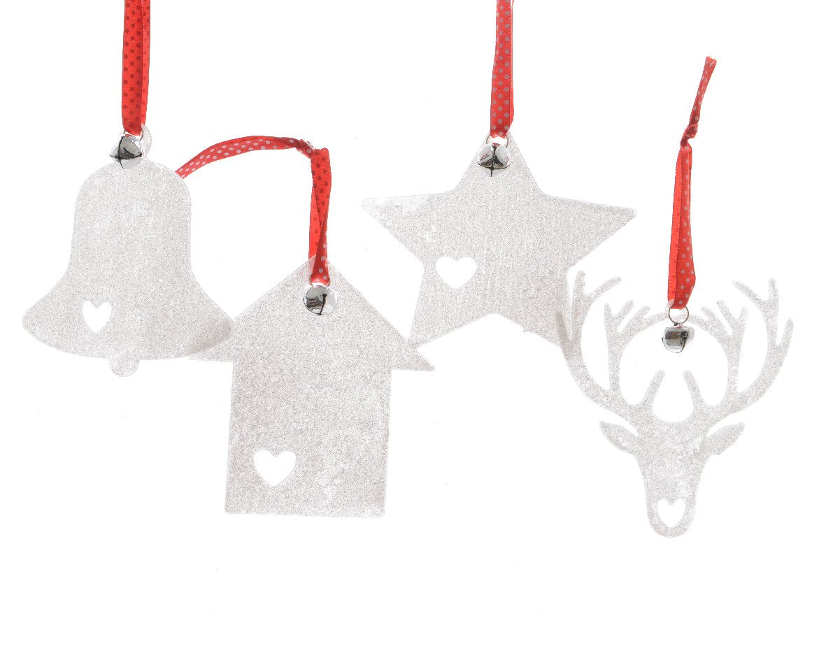 OFFERTA 4 DECORAZIONI NATALIZIE DA APPENDERE BIANCO 11CM