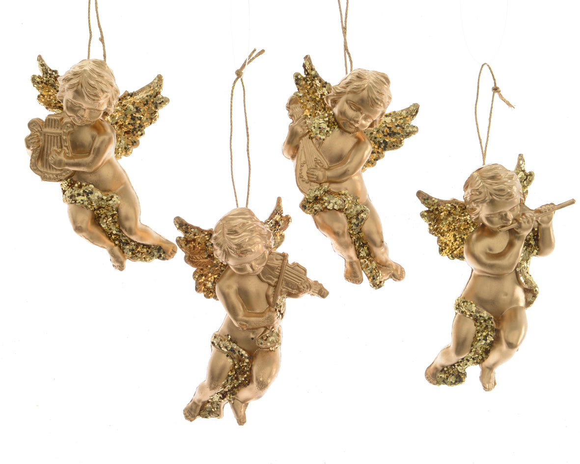 OFFERTA 3 ANGIOLETTI CON GLITTER DA APPENDERE 10CM ORO MODELLO ASSORTITO