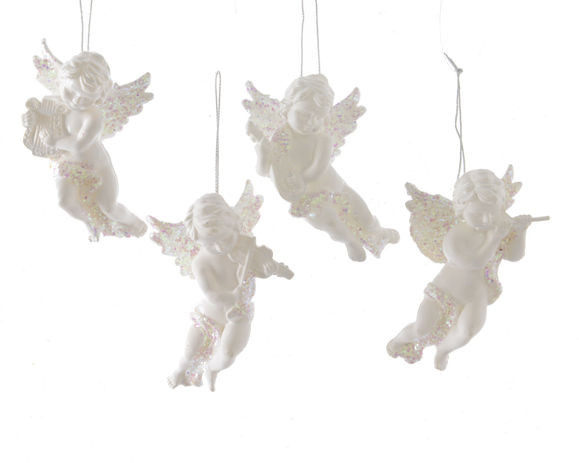 OFFERTA 3 ANGIOLETTI CON GLITTER DA APPENDERE 10CM BIANCO ASSORTITI