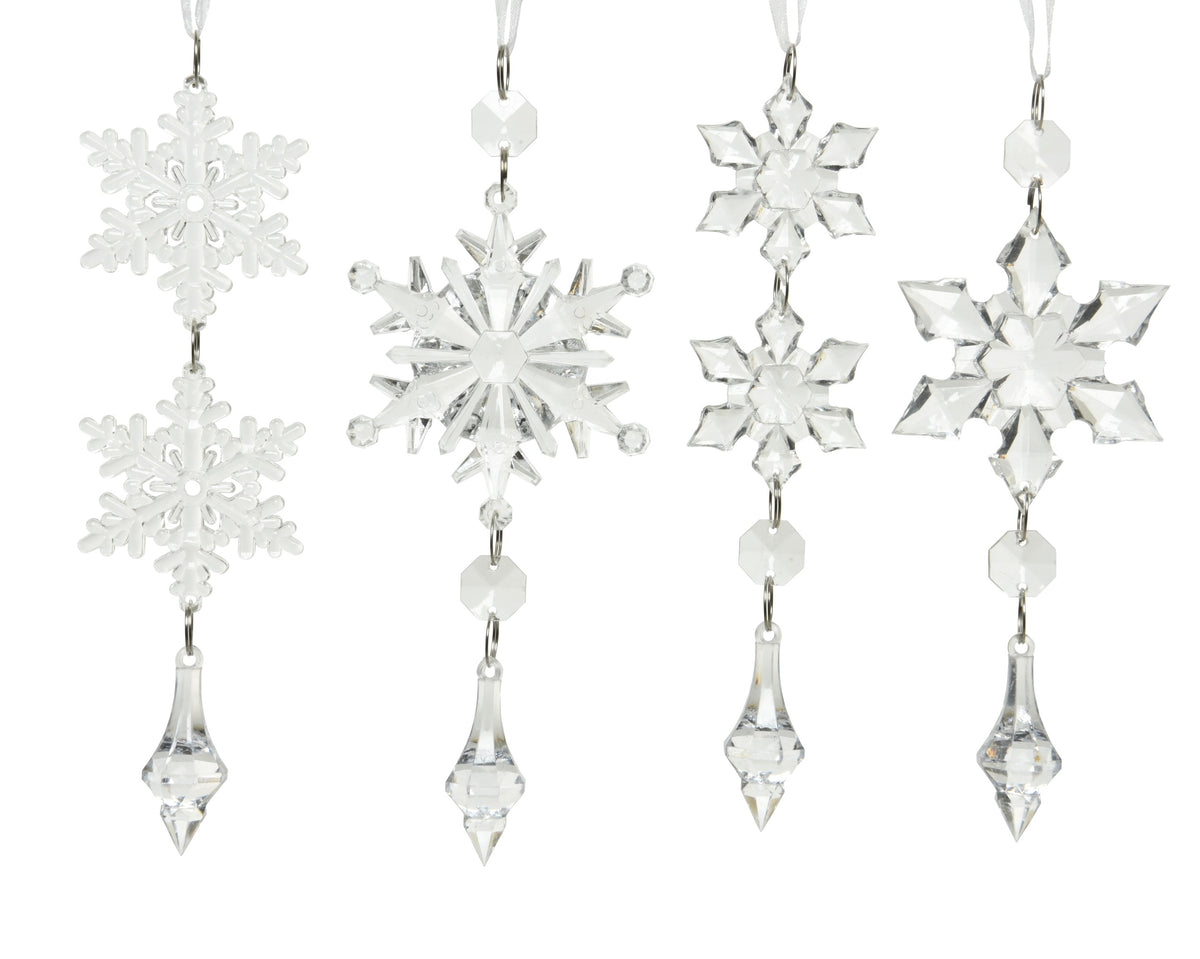 Pendente fiocco di neve in acrilico con perline 4 x 16 cm trasparente/argento Peraga Christmas
