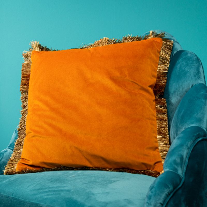 CUSCINO IN VELLUTO CON FRANGE 45X45 ARANCIONE