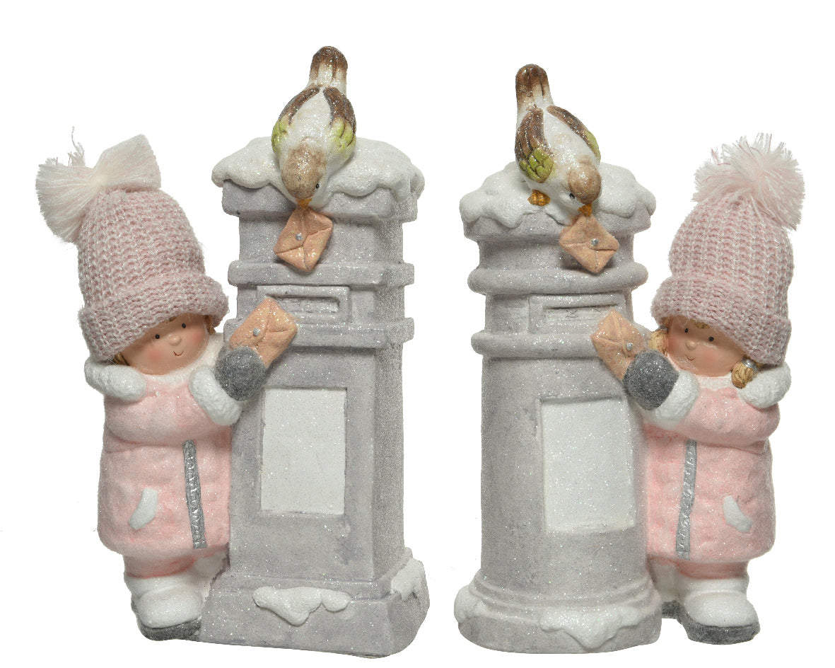 STATUINA BAMBINA CASSETTA DELLE LETTERE H39CM MODELLO ASSORTITO