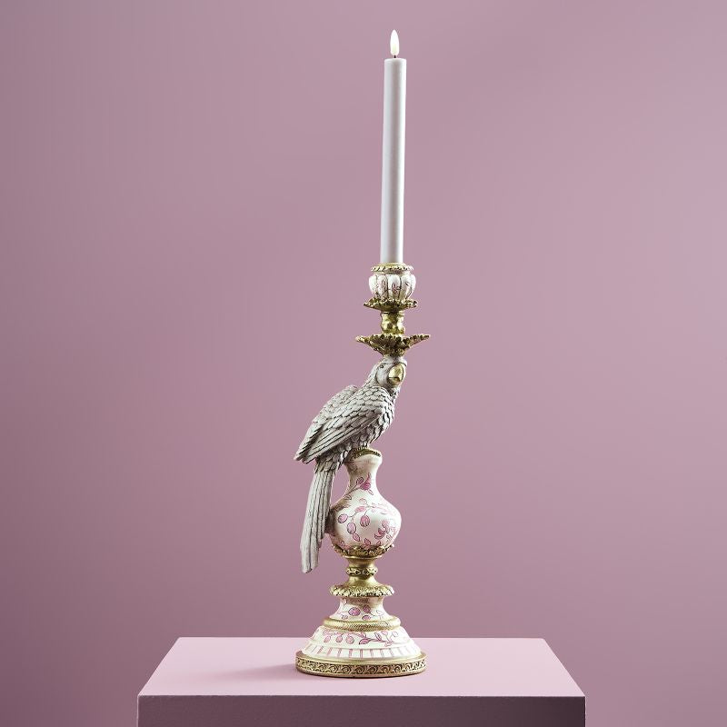 CANDELABRO PAPPAGALLO AMARI VERDE-ORO-BIANCO DECORAZIONE VINTAGE/ECCENTRICA
