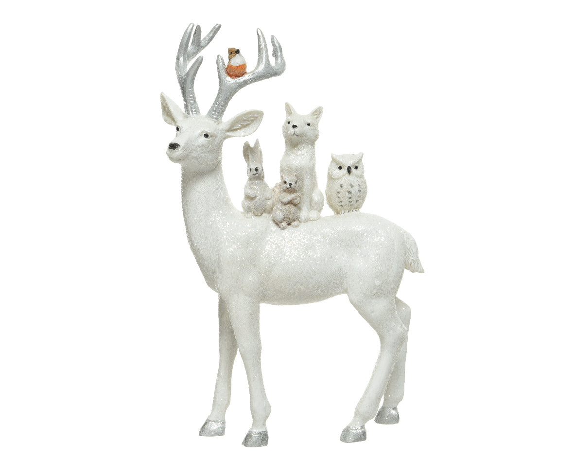 RENNA BIANCA GLITTERATA CON ANIMALETTI 8X16X25,5CM