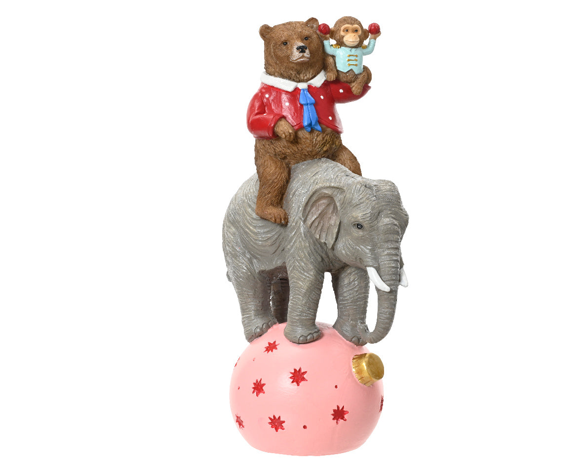 Elefante circo con Palla, orso e scimmietta decorazione natalizia Multicolore H28.5cm
