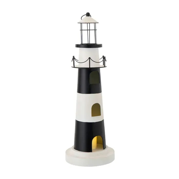 Faro Decorativo Luminoso a Tema Mare 27X27X84,3CM cm Bianco e Nero - immagine 1