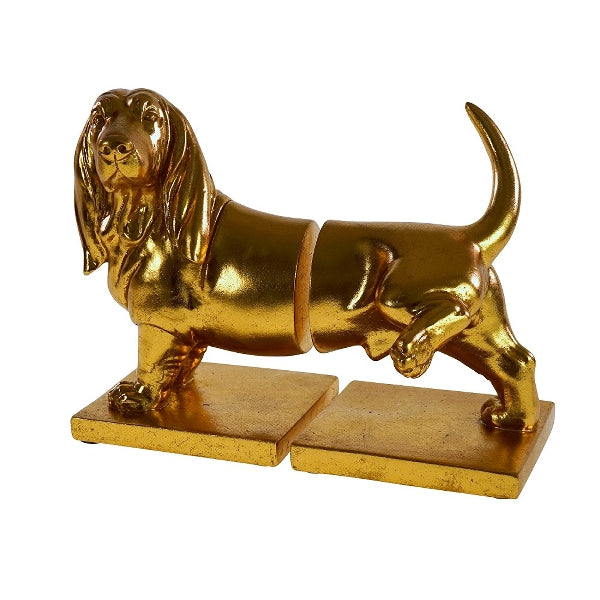 FERMALIBRO A FORMA DI BASSOTTO IN POLIRESINA, 27.5X14X20CM, COLORE ORO