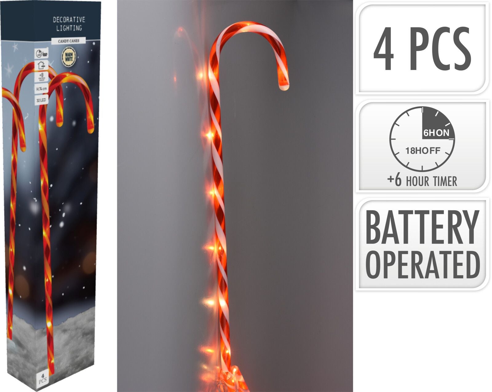 4 Bastoncini di zucchero decorativi a LED, colore rosso