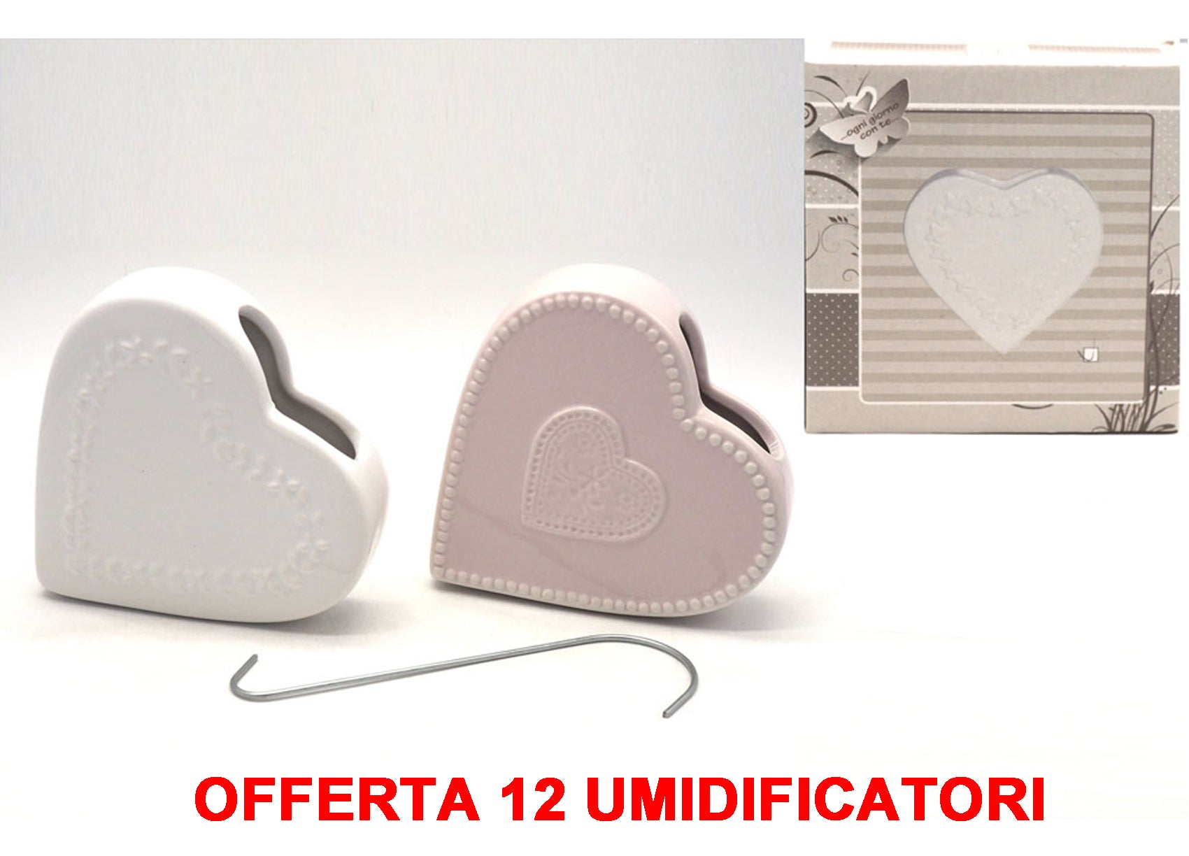 OFFERTA 12 UMIDIFICATORI CON CUORE E FOGLIOLINE IN CERAMICA PER TERMOSIFONI