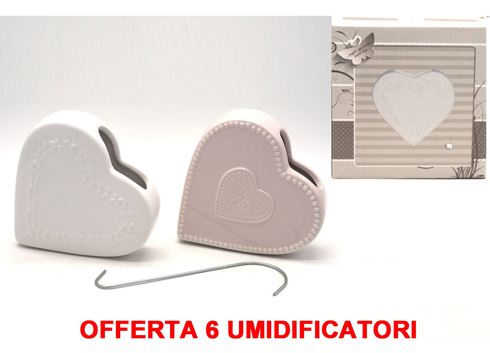 OFFERTA 6 UMIDIFICATORI CON CUORE E FOGLIOLINE IN CERAMICA PER TERMOSIFONI