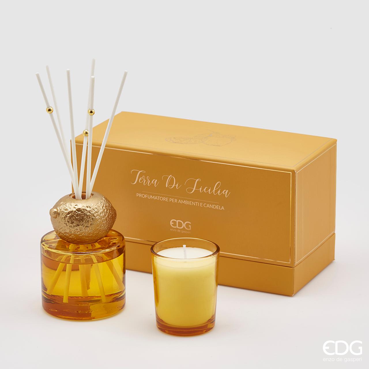 ELEGANTE CONF. CON PROFUMATORE PER AMBIENTI 100ML E CANDELA TERRA DI SICILIA
