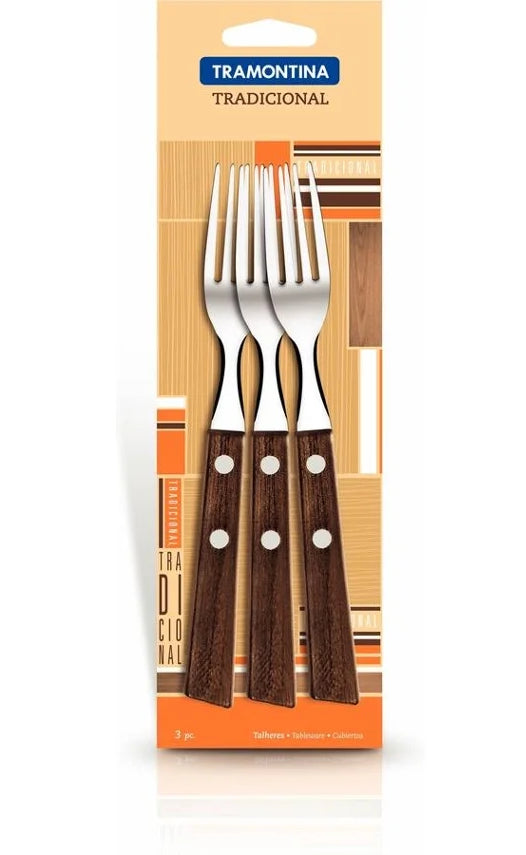 SET 3 FORCHETTE CON MANICO IN LEGNO NATURALE - TRADICIONAL