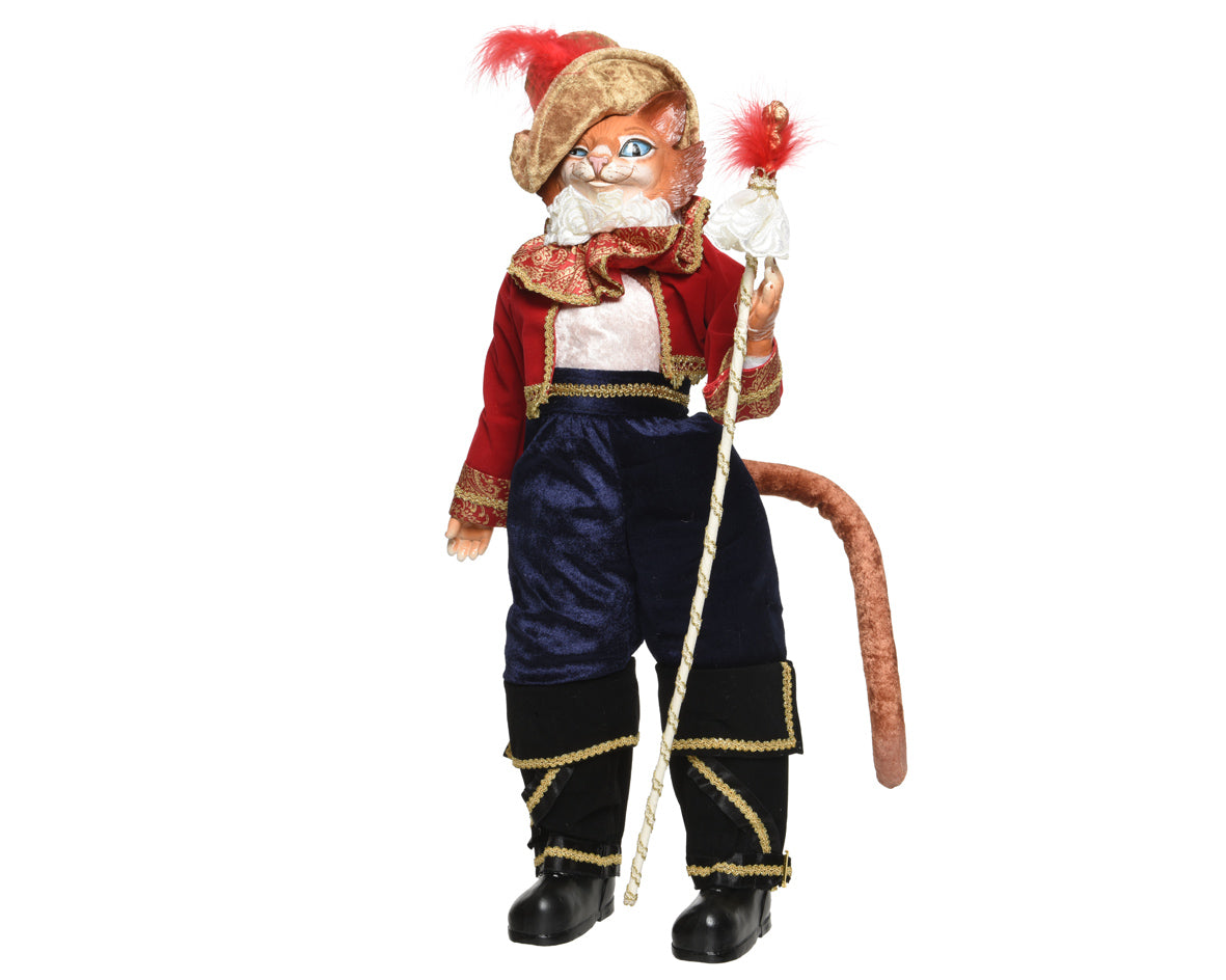STATUA GATTO PEDRO CON GLI STIVALI 20X30X65CM IN TESSUTO