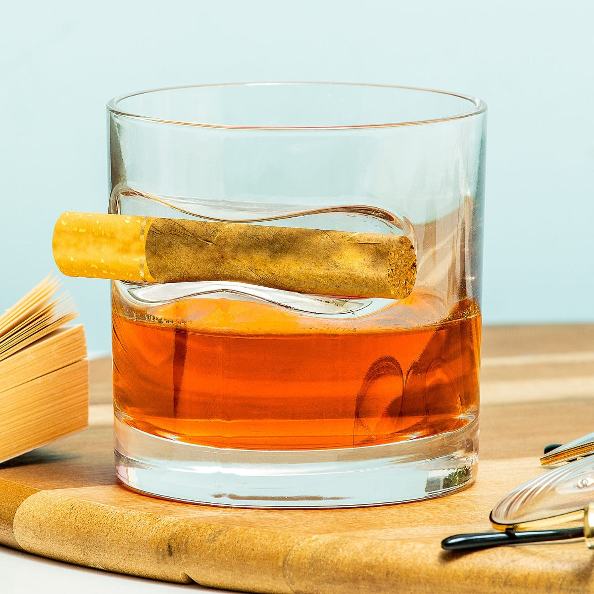 BICCHIERE DA WHISKEY CON PORTASIGARI