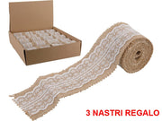 OFFERTA 3 NASTRI REGALO JUTA/PIZZO 6X200CM ASSORTITI