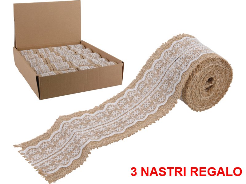 OFFERTA 3 NASTRI REGALO JUTA/PIZZO 6X200CM ASSORTITI