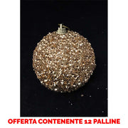 OFFERTA 12 PALLINE DI NATALE 8 CM ORO GLITTERATE
