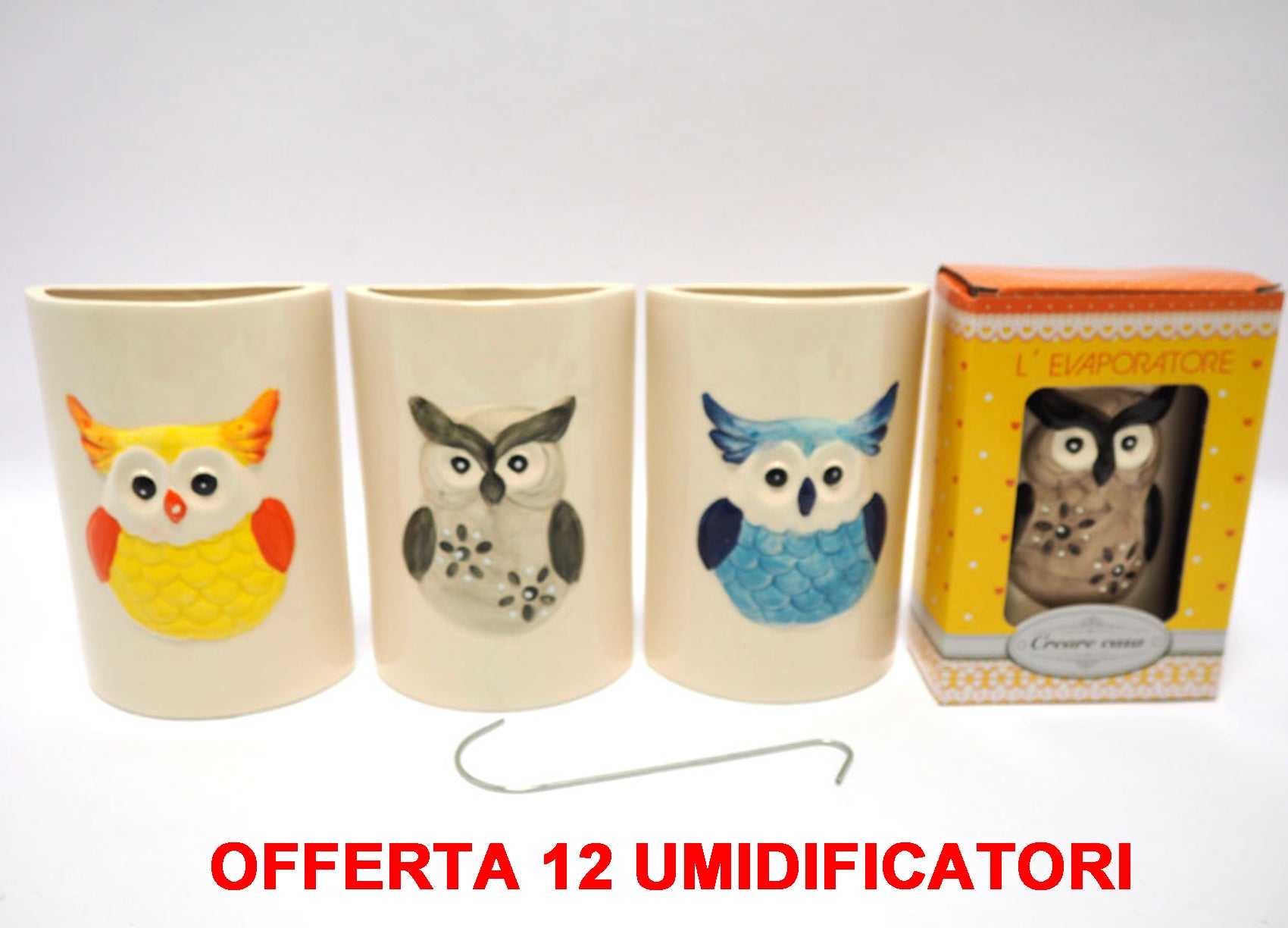 OFFERTA 12 UMIDIFICATORI CON GUFO COLORATO IN CERAMICA PER TERMOSIFONI