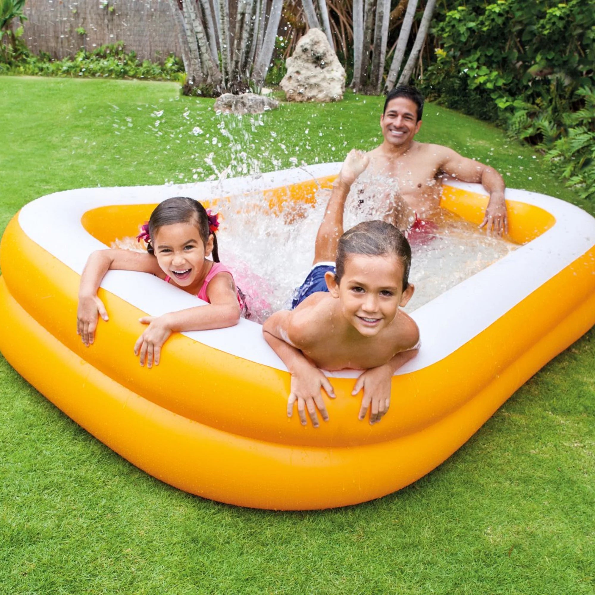 Wetset &amp; Play Center Aufblasbarer Familienpool, rechteckig, 229 x 152 x 48 cm, Orange