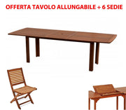 OFFERTA SET TAVOLO ALLUNGABILE 190/240X97CM +6 SEDIE KERUING