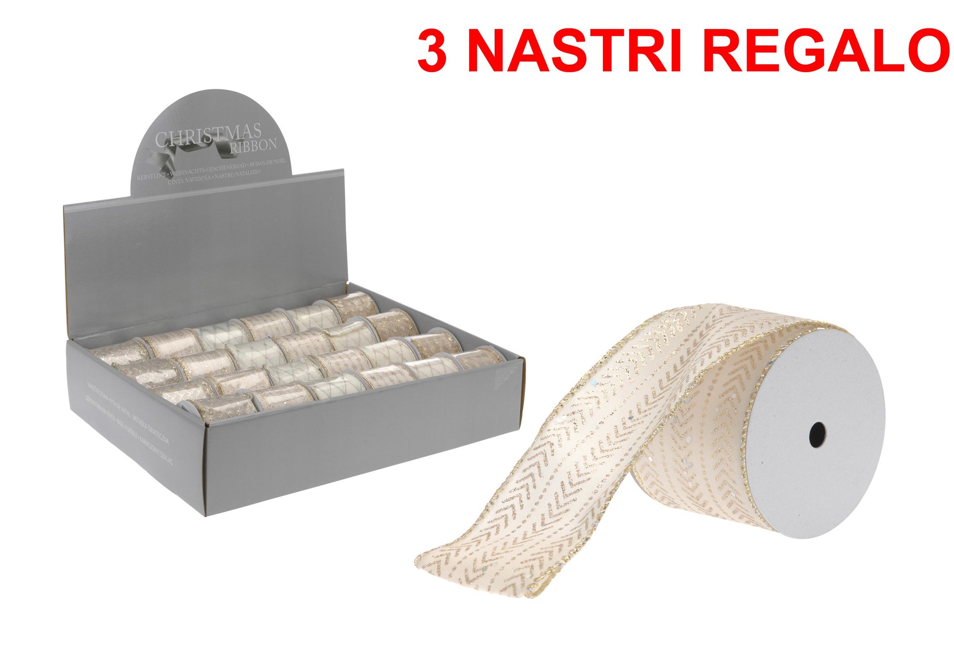 OFFERTA 3 NASTRI REGALO 270X4CM ORO CHIARO ASSORTITI