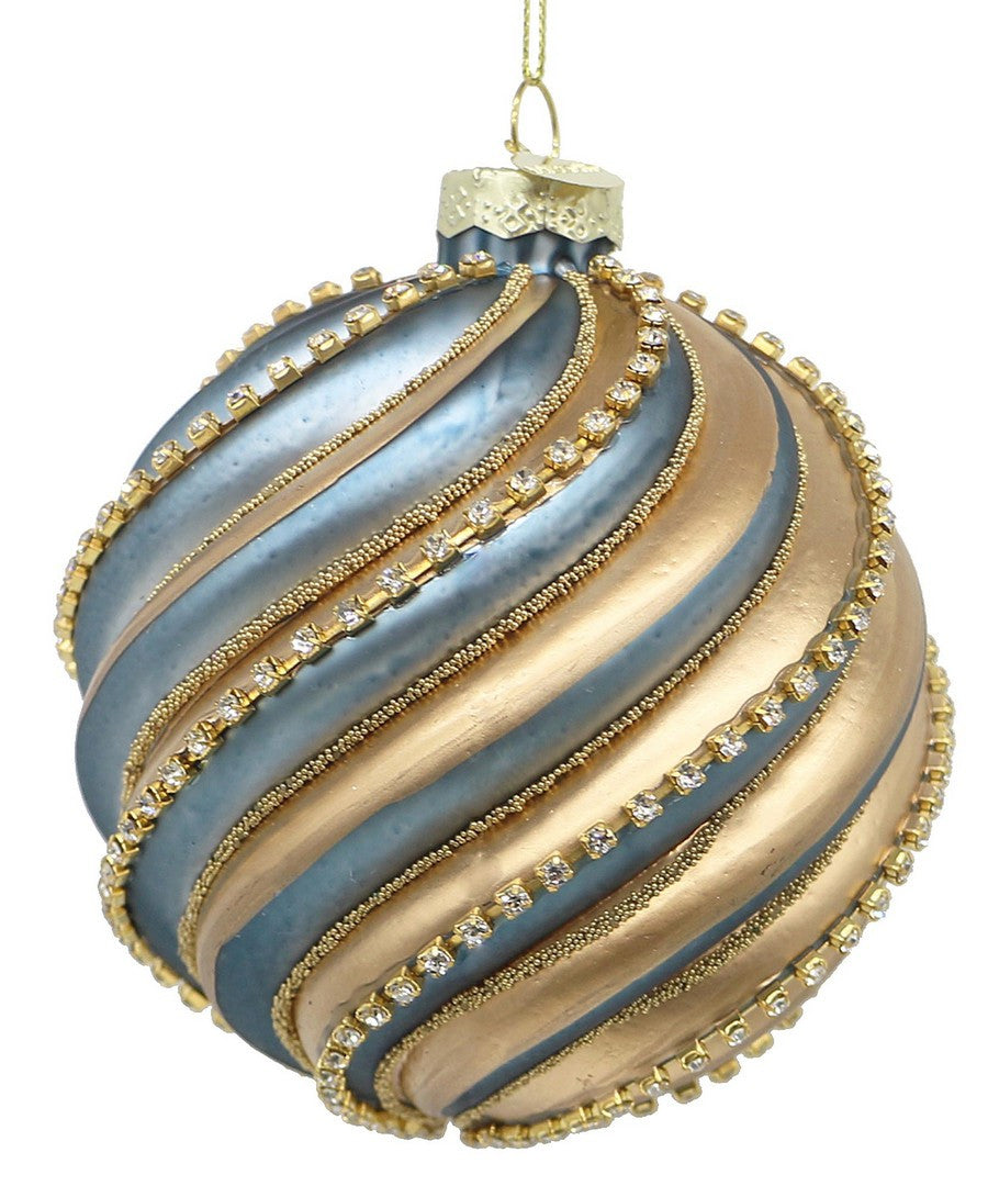 Sfera in Vetro Decorata Creams D10cm Champagne Azzurro Christmas