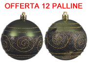 OFFERTA 12 PALLINE DI NATALE 8CM VERDE PINO LUCIDA/OPACA ASSORTITA