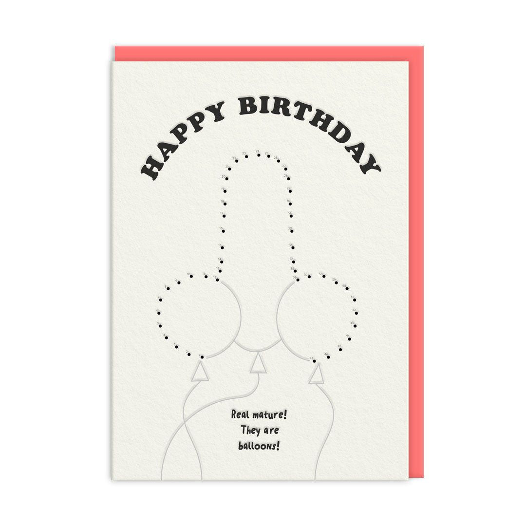 Ohh Deer Biglietto di auguri "Dot To Dot Mature Balloons Birthday" A6 (152 x 112 x 1,5 mm), corallo/avorio