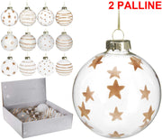 OFFERTA 2 PALLINE CON DECORAZIONI NATALIZIE ORO ASSORTITE 9CM