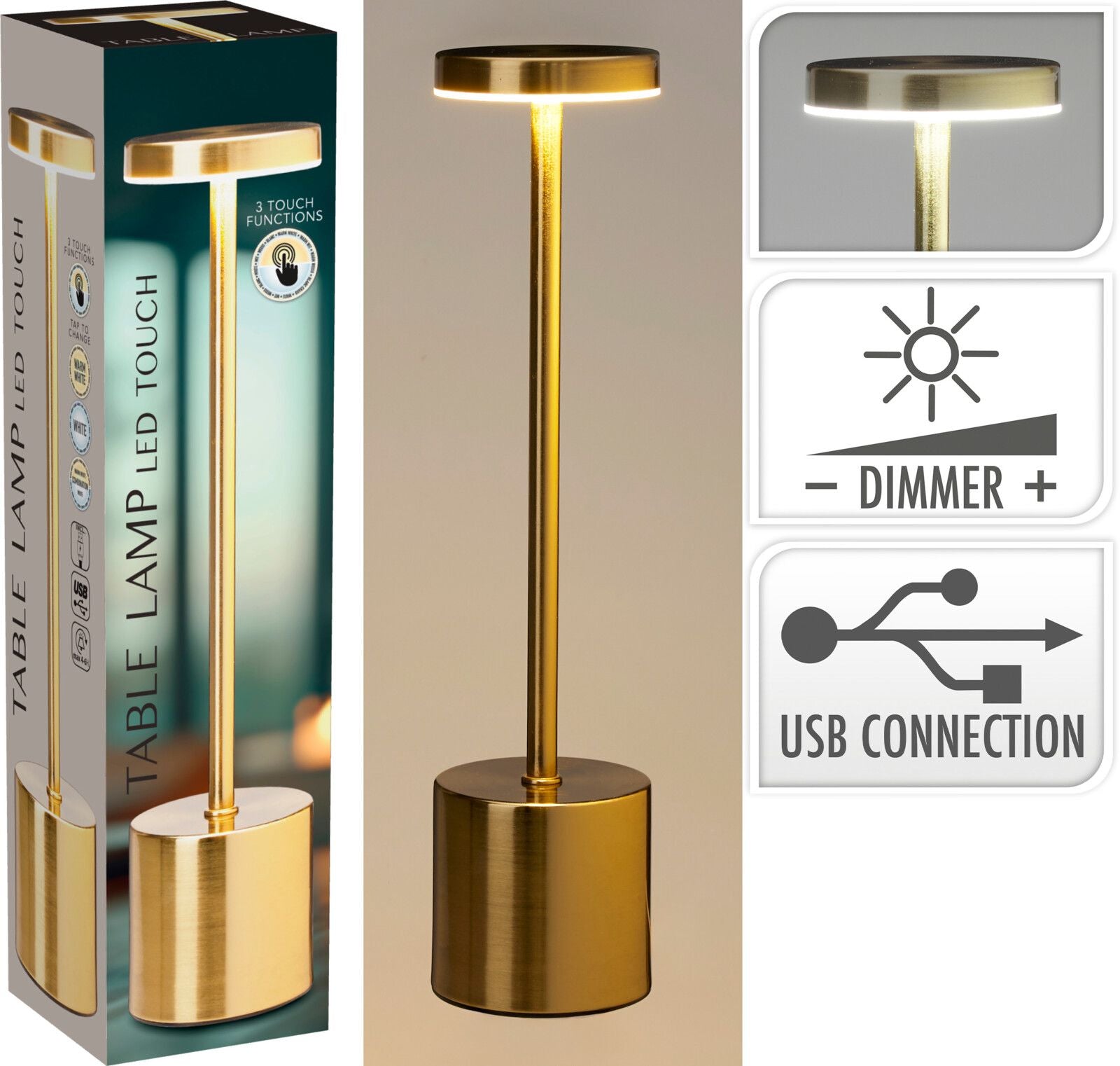 Lampada a LED con alimentazione USB, 8x34 cm, colore oro