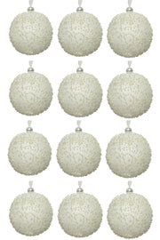 OFFERTA 12 PALLINE DI NATALE FIOCCO DI NEVE CON PERLINE BIANCO LANA 8CM