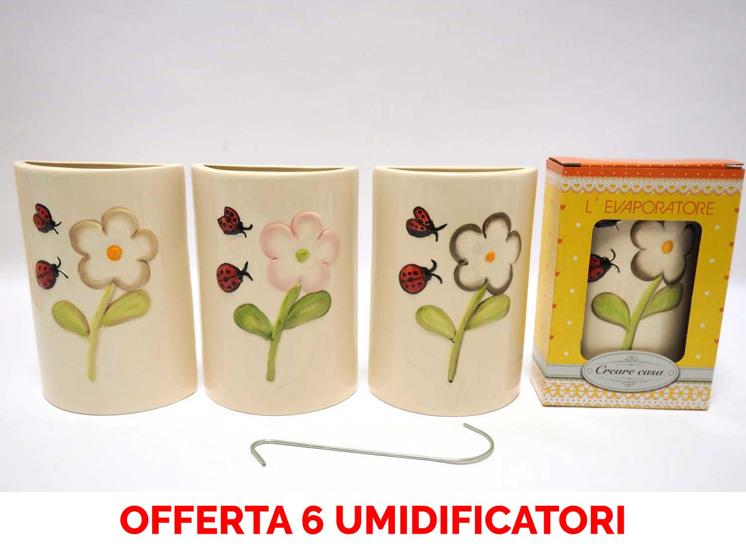 OFFERTA 6 UMIDIFICATORI IN CERAMICA CON FIORI PER TERMOSIFONI