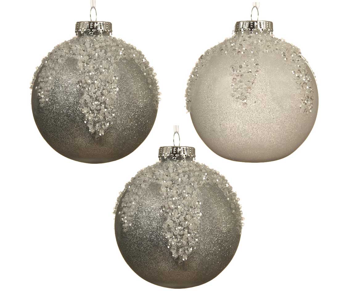 OFFERTA 3 PALLINE 10CM CON DECORZIONE GHIACCIO COLORE ASSORTITO
