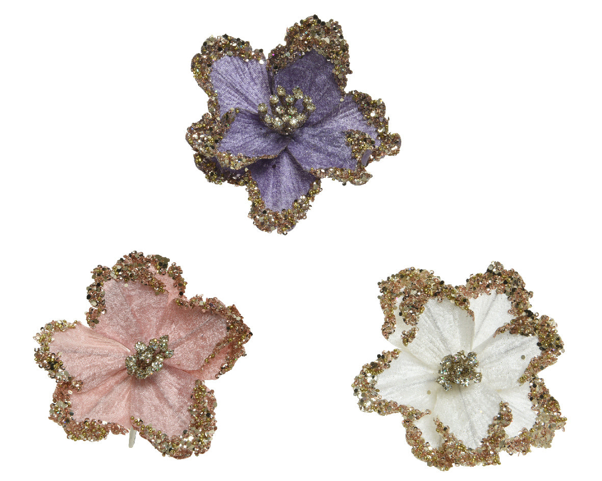 FIORE GLITTERATO CON CLIP 13X13X10CM COLORE ASSORTITO