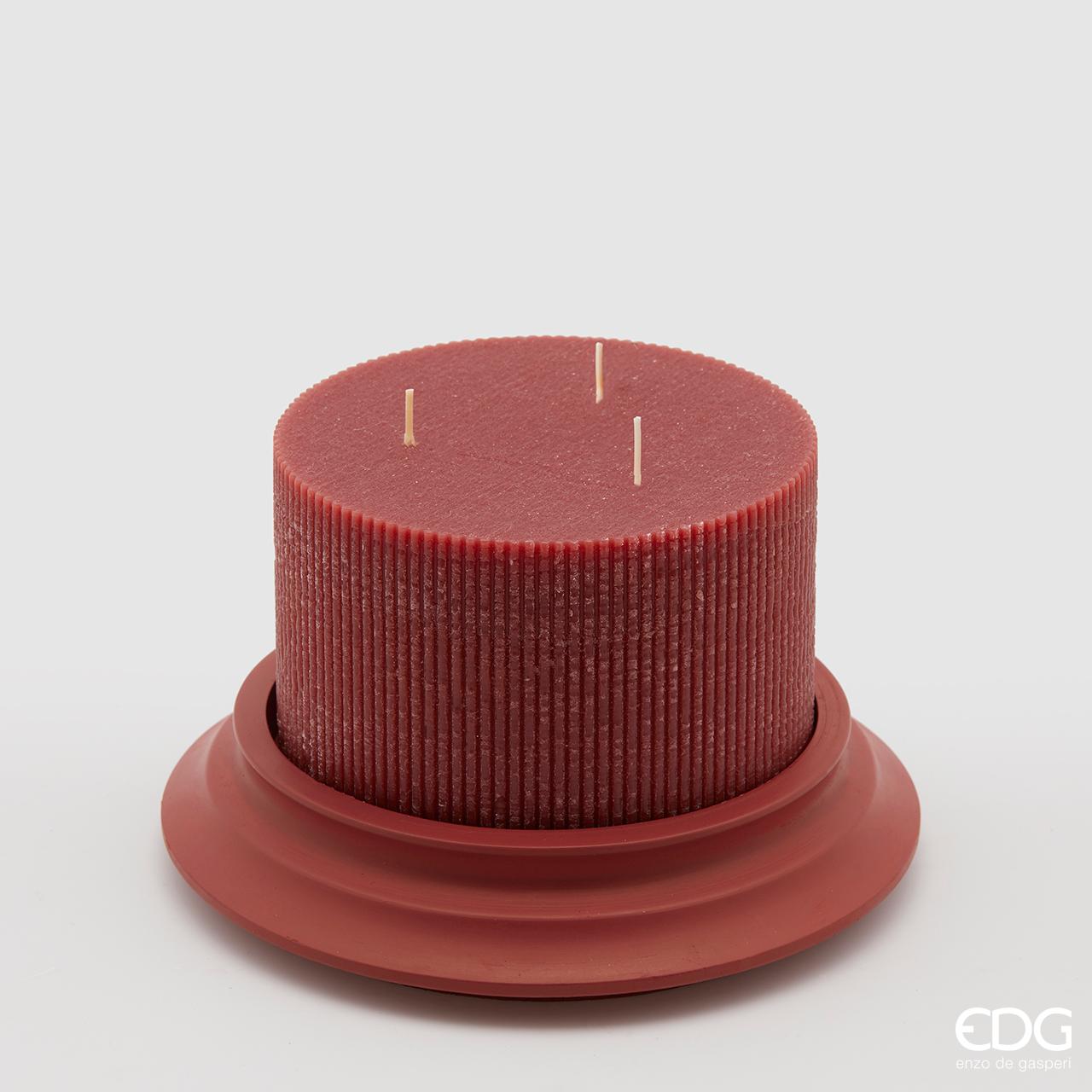 ELEGANTE CANDELA DORICA C/PIATTO D.15X10CM ROSSO BORGOGNA
