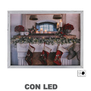 QUADRO NATALIZIO CONCAMINETTO ADDOBBATO 42X32X3CM CON MICROLED