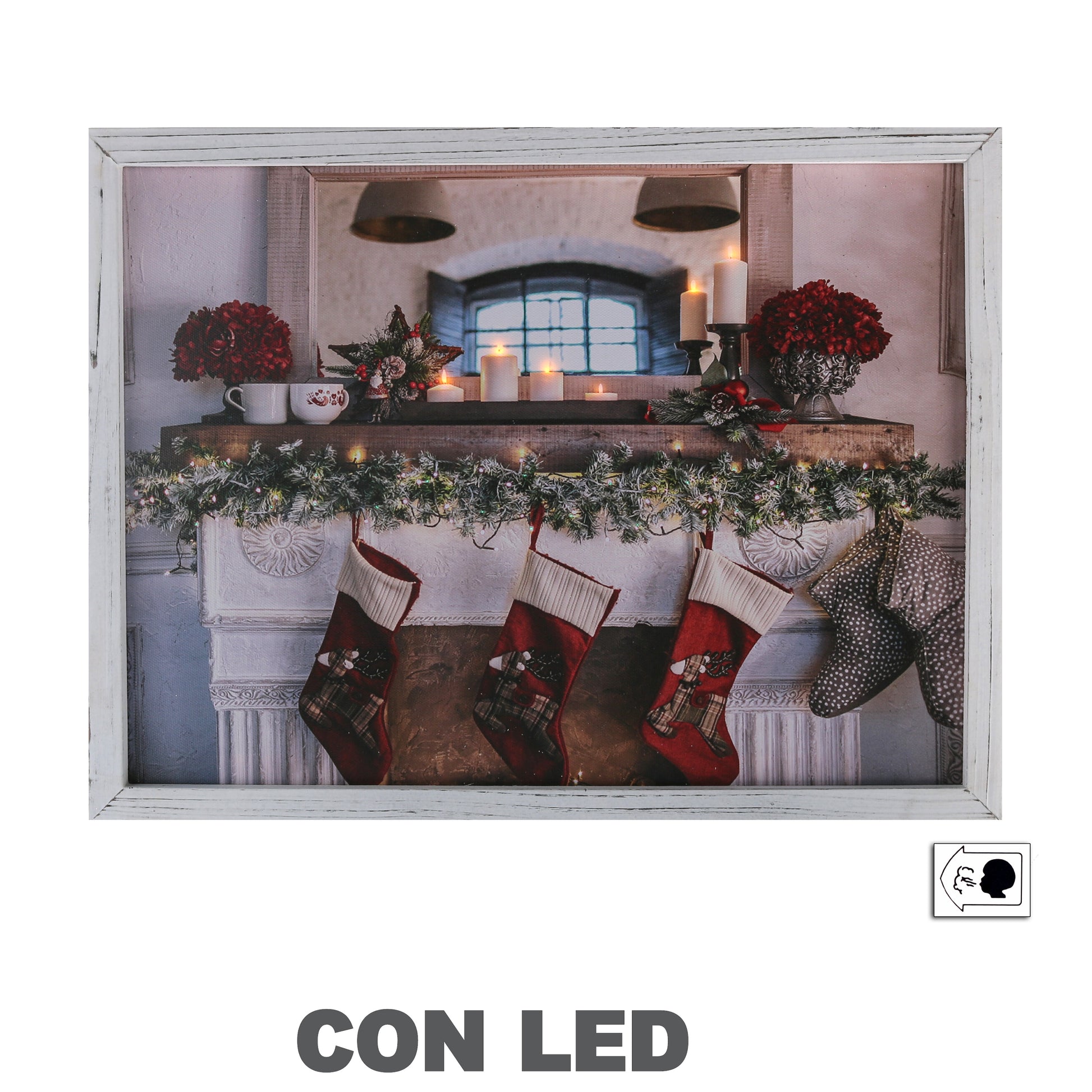 QUADRO NATALIZIO CONCAMINETTO ADDOBBATO 42X32X3CM CON MICROLED