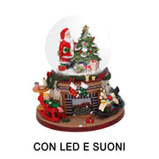 SFERA AD ACQUA NATALIZIA CON BABBO NATALE 18CM CON LED E SUONI