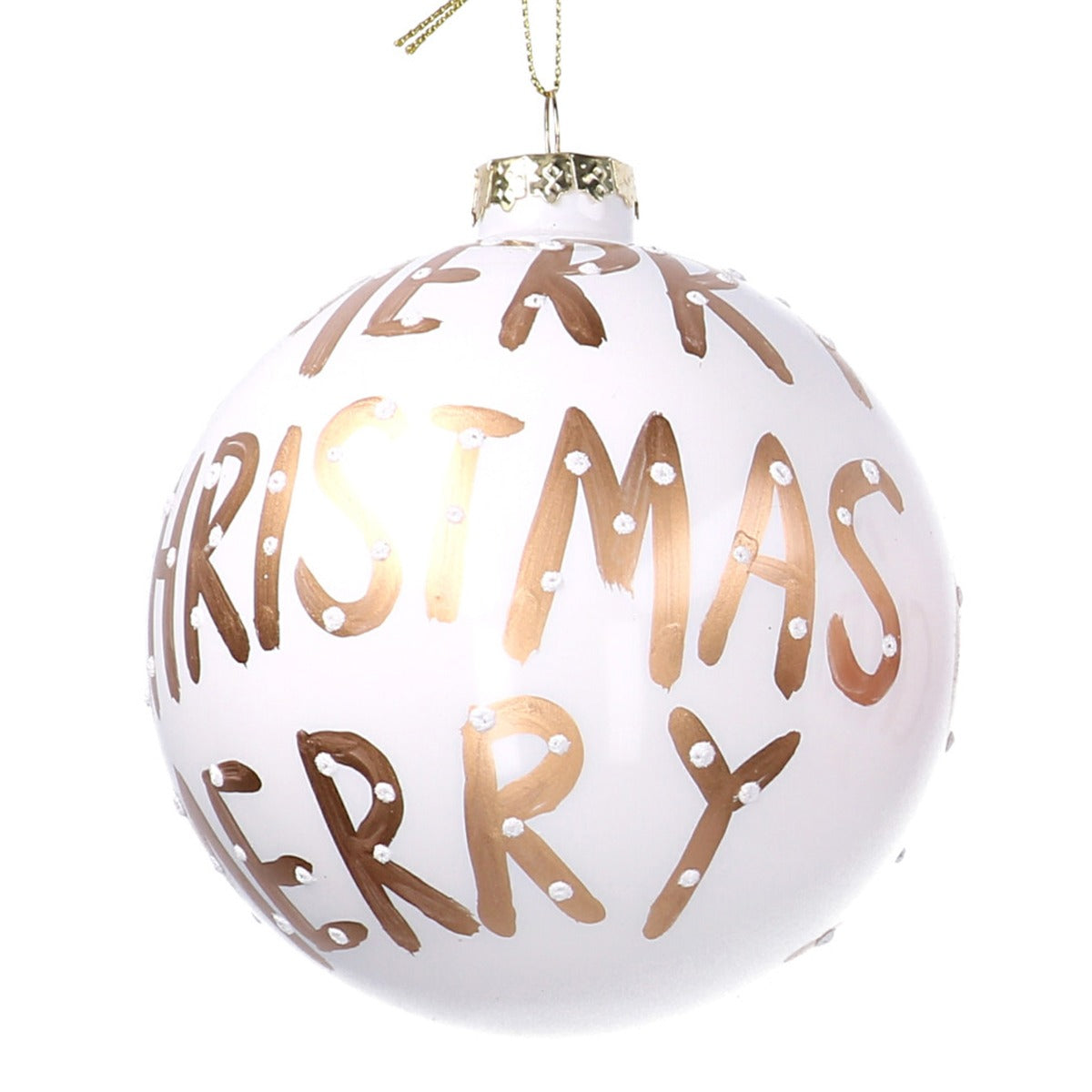 PALLINA IN VETRO BIANCA SCRITTA MERRY CHRISTMAS 10CM