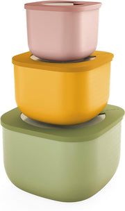 SET 3 CONTENITORI ERMETICI ALTI (ISCC+) 'STORE&MORE BIO' "FOOD STORAGE" Verde, Giallo, Rosa