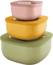SET 3 CONTENITORI ERMETICI BASSI (ISCC+) 'STORE&MORE BIO' "FOOD STORAGE" VERDE, GIALLO, ROSA
