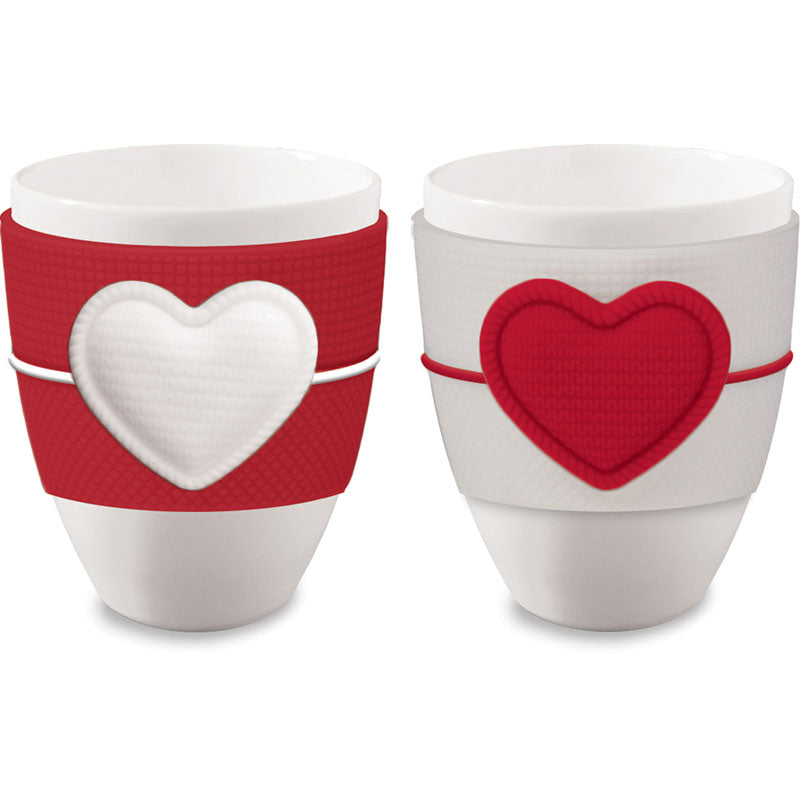 SET 2 TAZZINE DA CAFFÈ CON CUORE 8.5X11 CM PORCELLANA