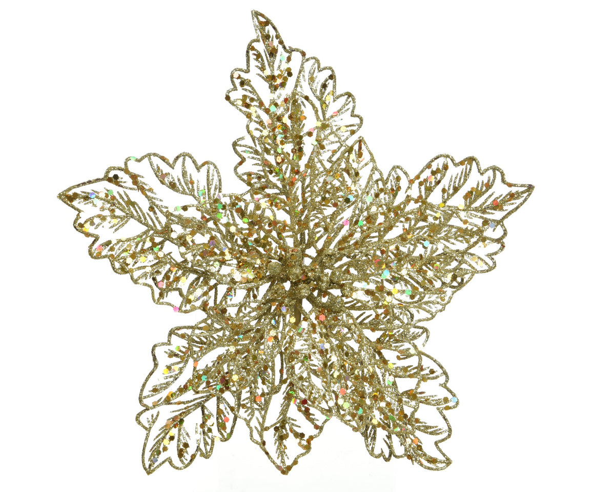 Poinsettia con clip D 23,5 cm oro Peraga Christmas